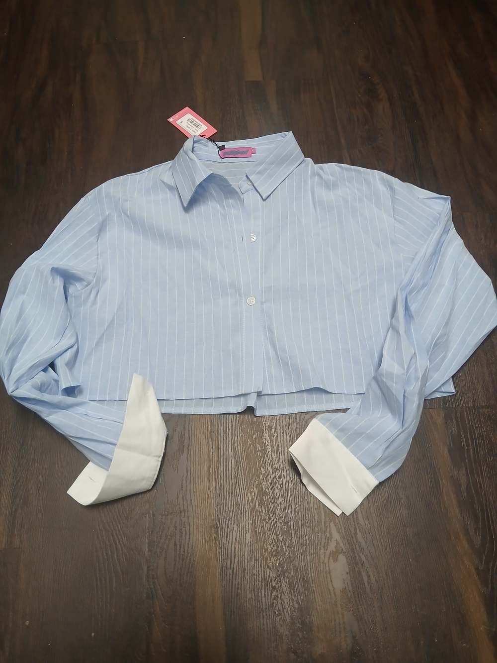 Edikted Light Blue Button-Down Shirt with White Cuffs - Picture 7 of 7